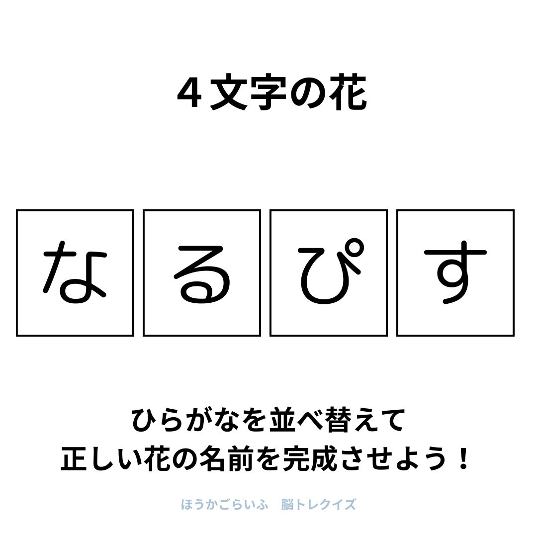 高齢者向け（無料）言葉の並び替えで脳トレしよう！文字（ひらがな）を並び替える簡単なゲーム【花の名前】健康寿命を延ばす鍵